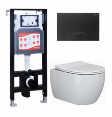 Комплект 3 в 1 инсталляция ESBANO FRAM + Унитаз подвесной Ceramica Nova Play CN3001 + кнопка черная матовая в современном стиле