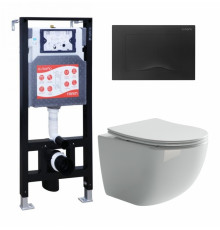 Комплект 3 в 1 инсталляция ESBANO FRAM + Унитаз подвесной Ceramica Nova Forma CN3009 + кнопка черная матовая в современном стиле