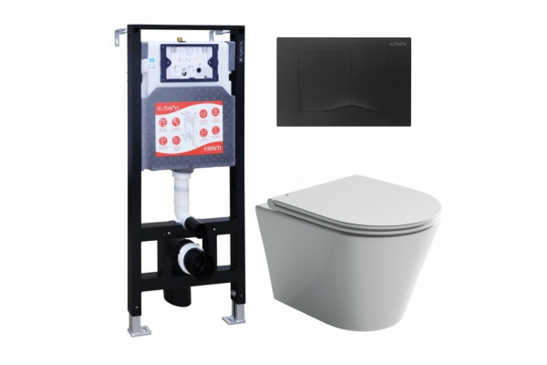 Комплект 3 в 1 инсталляция ESBANO FRAM + Унитаз подвесной Ceramica Nova Forma CN3009 + кнопка черная матовая в современном стиле