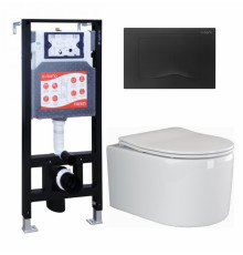 Комплект 3 в 1 инсталляция ESBANO FRAM + Унитаз подвесной Ceramica Nova Moments CN3003 + кнопка черная матовая в современном стиле