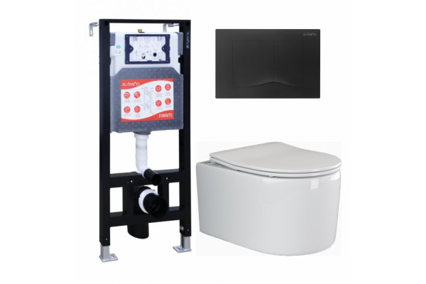Комплект 3 в 1 инсталляция ESBANO FRAM + Унитаз подвесной Ceramica Nova Moments CN3003 + кнопка черная матовая в современном стиле