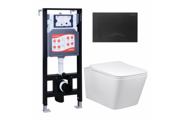 Комплект 3 в 1 инсталляция ESBANO FRAM + Унитаз Vincea Q-Line VT1-12 + кнопка черная матовая в современном стиле