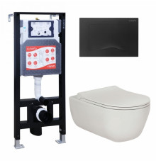 Комплект 3 в 1 инсталляция ESBANO FRAM + Унитаз подвесной Berges Wasserhaus Ego XL 082118 + кнопка черная матовая в современном стиле