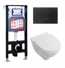 Комплект 3 в 1 инсталляция ESBANO FRAM + Унитаз подвесной Villeroy & Boch O Novo Directflush + кнопка черная матовая в современном стиле
