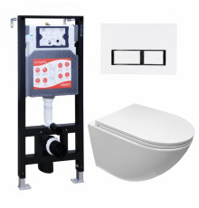 Комплект 3 в 1 инсталляция ESBANO FRAM + Подвесной безободковый унитаз Cerutti Spa Sella aria CT7183 + кнопка белая глянцевая в современном стиле