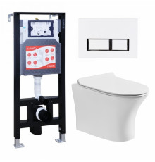 Комплект 3 в 1 инсталляция ESBANO FRAM + Подвесной безободковый унитаз Cerutti Spa Bernina aria CT7191 + кнопка белая глянцевая в современном стиле