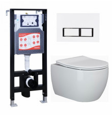 Комплект 3 в 1 инсталляция ESBANO FRAM + Унитаз подвесной Ceramica Nova Play CN3001 + кнопка белая глянцевая в современном стиле