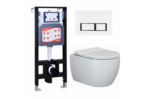 Комплект 3 в 1 инсталляция ESBANO FRAM + Унитаз подвесной Ceramica Nova Play CN3001 + кнопка белая глянцевая в современном стиле