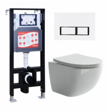Комплект 3 в 1 инсталляция ESBANO FRAM + Унитаз подвесной Ceramica Nova Forma CN3009 + кнопка белая глянцевая в современном стиле