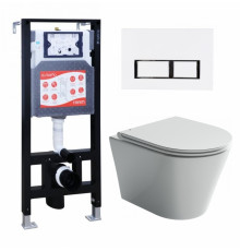 Комплект 3 в 1 инсталляция ESBANO FRAM + Унитаз подвесной Ceramica Nova Forma CN3011 + кнопка белая глянцевая в современном стиле