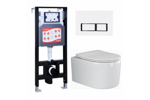 Комплект 3 в 1 инсталляция ESBANO FRAM + Унитаз подвесной Ceramica Nova Moments CN3003 + кнопка белая глянцевая в современном стиле