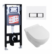 Комплект 3 в 1 инсталляция ESBANO FRAM + Унитаз подвесной Villeroy & Boch O Novo Directflush + кнопка белая глянцевая в современном стиле