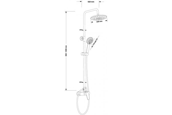 Душевая стойка ESKO ST1200 хром штанга 125 см, шланг 150 см, 5 режимов