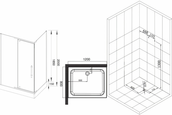 Душевой уголок Esbano ESD-8180 120x80, с поддоном, прямоугольный, двери распашные
