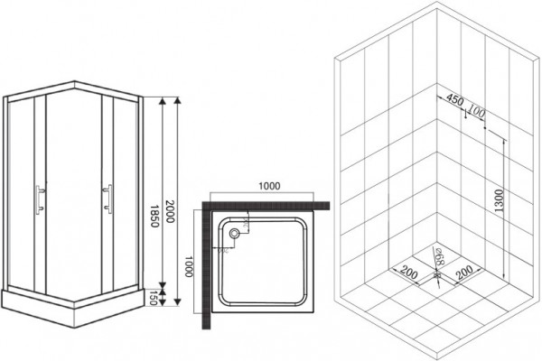Душевой уголок Esbano ESD-8034 100x100,с поддоном, квадратный, двери раздвижные