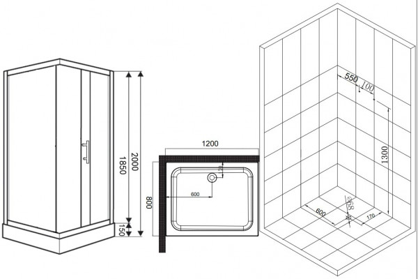 Душевой уголок Esbano ESD-8021 120x80,с поддоном, прямоугольный, двери раздвижные