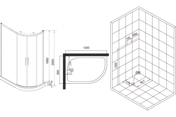 Душевой уголок Esbano ESD-8027А 120x80, L, с поддоном, четверть круга, двери раздвижные