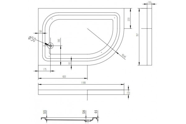 Душевой уголок Esbano ESD-8027А 120x80, L, с поддоном, четверть круга, двери раздвижные