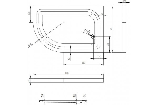 Душевой уголок Esbano ESD-8027А 120x80, R, с поддоном, четверть круга, двери раздвижные