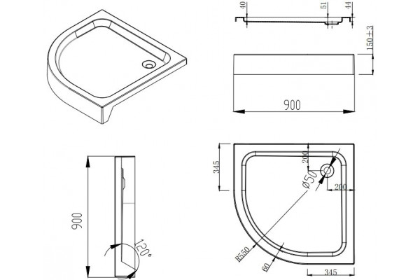 Душевой уголок Esbano ESD-8015 90x90, с поддоном, четверть круга, двери раздвижные