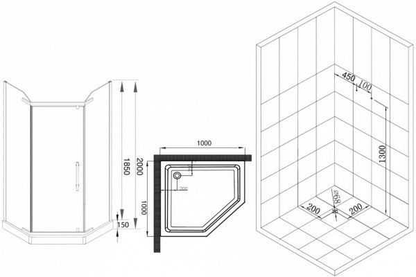 Душевой уголок Esbano ESD-8170 100x100, с поддоном, двери распашные, стекло прозрачное