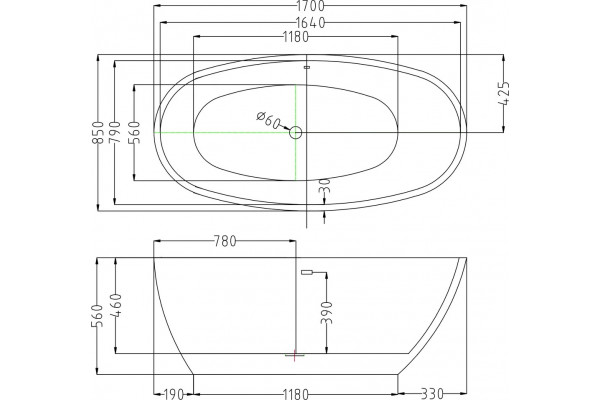Акриловая ванна Esbano Sophia 170x85, black, прямоугольная, отдельностоящая