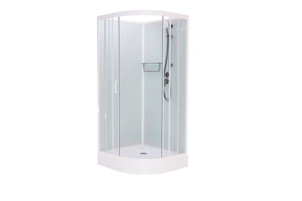 Душевая кабина Frank F400 White б/к 100х100х215 профиль белый, стекло прозрачное, четверть круга, поддон низкий