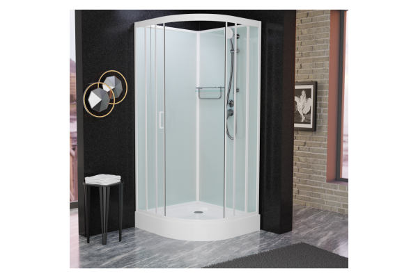 Душевая кабина Frank F400 White б/к 100х100х215 профиль белый, стекло прозрачное, четверть круга, поддон низкий