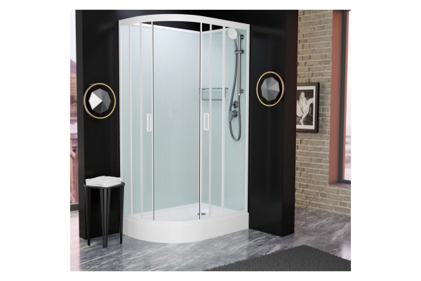 Душевая кабина Frank F418R White б/к 100х80х215 профиль белый, стекло прозрачное, правая, прямоугольная-асимметричная, поддон низкий