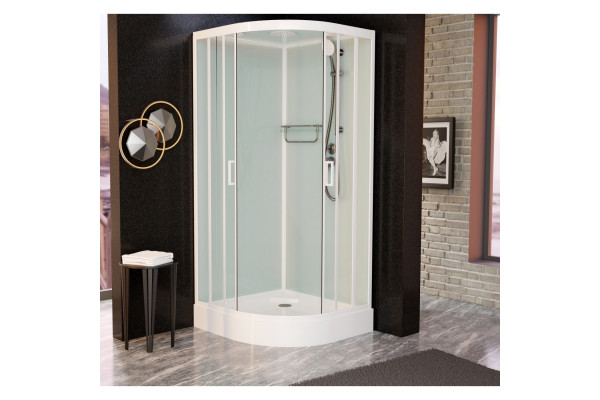 Душевая кабина Frank F420 М White 120х120х220 профиль белый, стекло матовое, четверть круга, поддон низкий