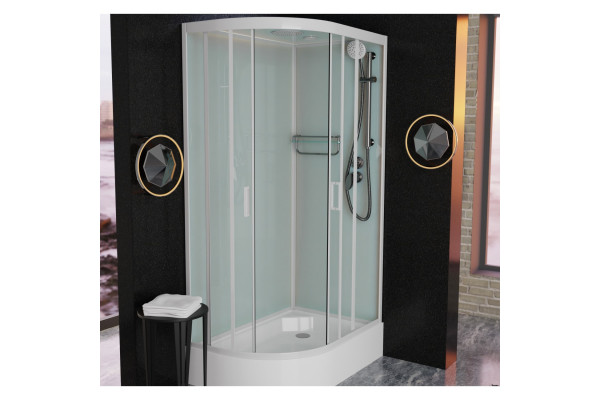 Душевая кабина Frank F412/1R   White 120х80х220 профиль белый, стекло прозрачное, правая, прямоугольная-асимметричная, поддон средний