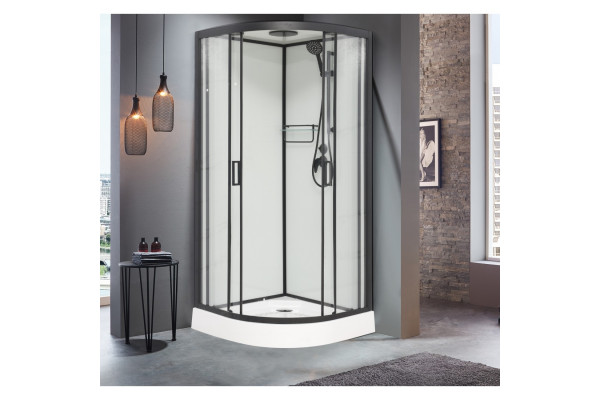 Душевая кабина Frank F400 Black 100х100х220 профиль черный, стекло прозрачное, четверть круга, поддон низкий