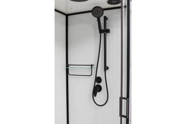 Душевая кабина Frank F400 Black 100х100х220 профиль черный, стекло прозрачное, четверть круга, поддон низкий