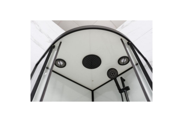 Душевая кабина Frank F400 Black 100х100х220 профиль черный, стекло прозрачное, четверть круга, поддон низкий