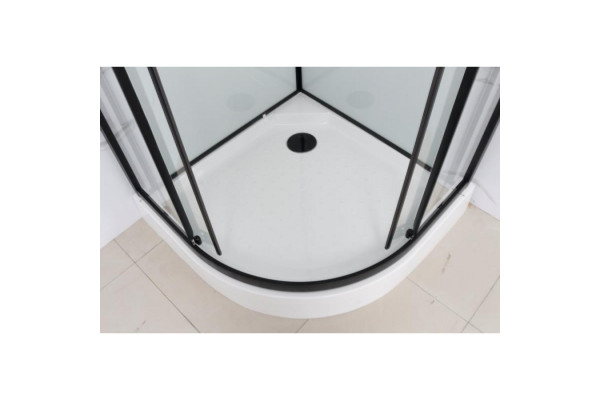 Душевая кабина Frank F400 Black 100х100х220 профиль черный, стекло прозрачное, четверть круга, поддон низкий