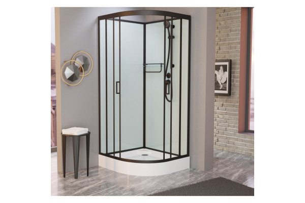 Душевая кабина Frank F400 М Black б/к 100х100х215 профиль черный, стекло матовое, четверть круга, поддон низкий