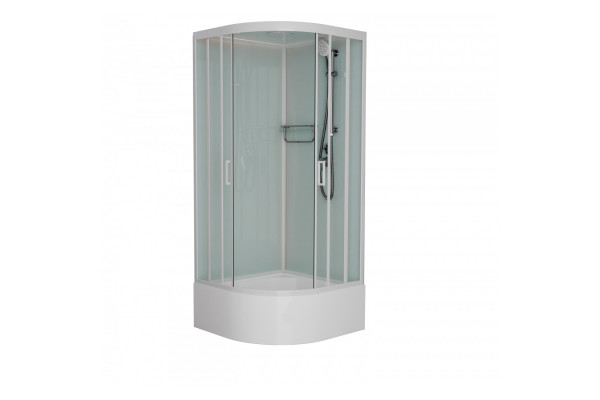 Душевая кабина Frank F409/2 М White 90х90х220 профиль белый, стекло матовое, четверть круга, поддон глубокий