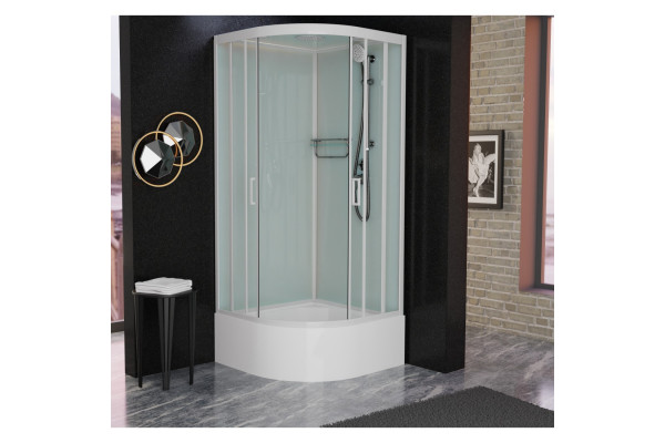Душевая кабина Frank F409/2 М White 90х90х220 профиль белый, стекло матовое, четверть круга, поддон глубокий