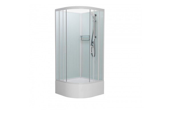 Душевая кабина Frank F409/2 М White б/к 90х90х215 профиль белый, стекло матовое, четверть круга, поддон глубокий