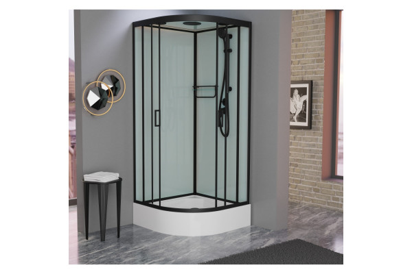 Душевая кабина Frank F409/1 Black 90х90х220 профиль черный, стекло прозрачное, четверть круга, поддон средний