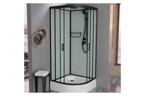 Душевая кабина Frank F409/1 Black 90х90х220 профиль черный, стекло прозрачное, четверть круга, поддон средний