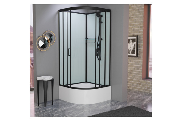 Душевая кабина Frank F409/2 М Black б/к 90х90х215 профиль черный, стекло матовое, четверть круга, поддон глубокий