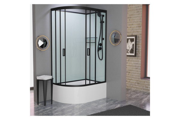 Душевая кабина Frank F412/1R М Black б/к 120х80х215 профиль черный, стекло матовое, правая, прямоугольная-асимметричная, поддон глубокий