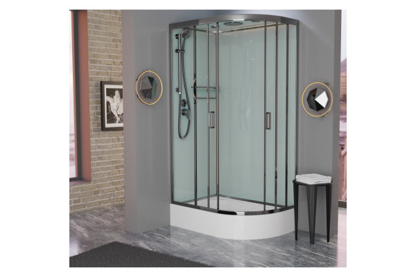Душевая кабина Frank F412/1L Brilliant 120х80х220 профиль хром, стекло прозрачное, левая, прямоугольная-асимметричная, поддон средний