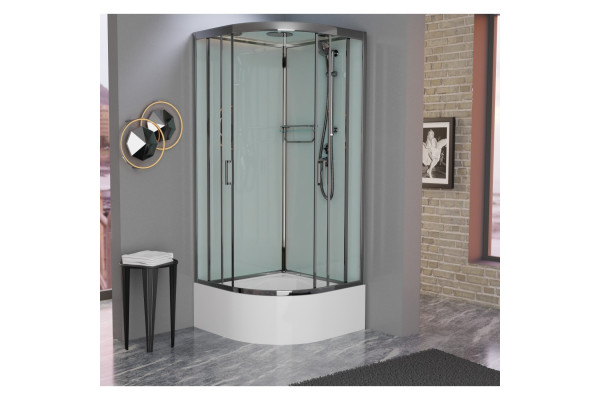 Душевая кабина Frank F409/2 М Brilliant 90х90х220 профиль хром, стекло матовое, четверть круга, поддон глубокий