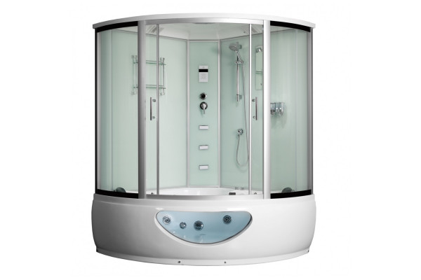 Душевая кабина Frank F652 150х150х218 профиль хром, стекло прозрачное, с баней, четверть круга, поддон глубокий