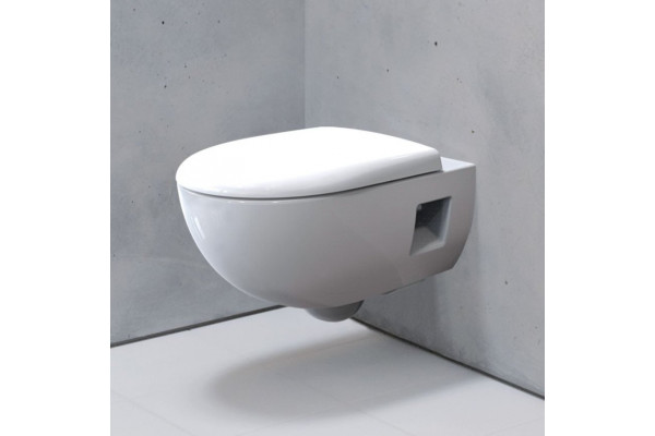 Комплект из подвесного безободкового унитаза Geberit Renova T54 Rimfree (203070) c сиденьем и быстросъемной крышкой с микролифтом 500.800.00.1