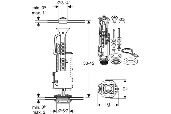 Сливной механизм бачка GEBERIT Impuls Basic 230 136.909.21.2