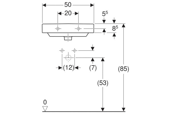 500.256.01.1 Geberit Smyle Раковина 50х41 см, с отв. под смеситель, с отв. перелива