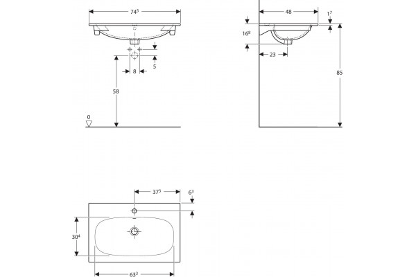 Встраиваемая раковина Geberit Acanto Slim 75x48 500.641.01.2